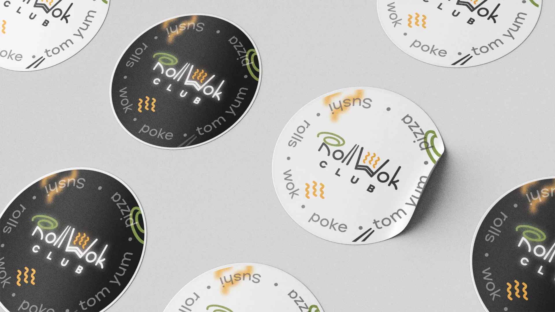 Разработка наклеек для суши-бара «Roll Wok Club» в Вяземском